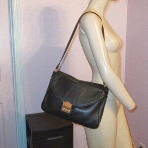 Y2K Trina Turk Pebbled Leather Shoulder Bag Convertible Crossbody Satchel Black